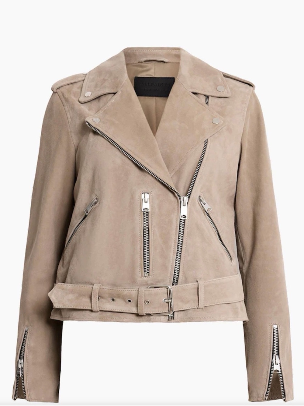 All Saints Dove Grey Suede Leathered Biker Jacket Size 4 NWT